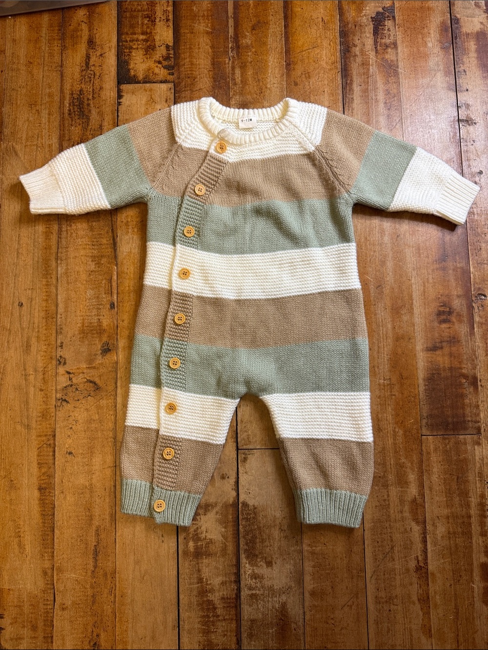 Knit romper Cream green Tan Knit one piece outfit size 9 to 12 months neutral